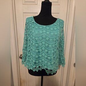 Chic Teal Crochet Women's Blouse